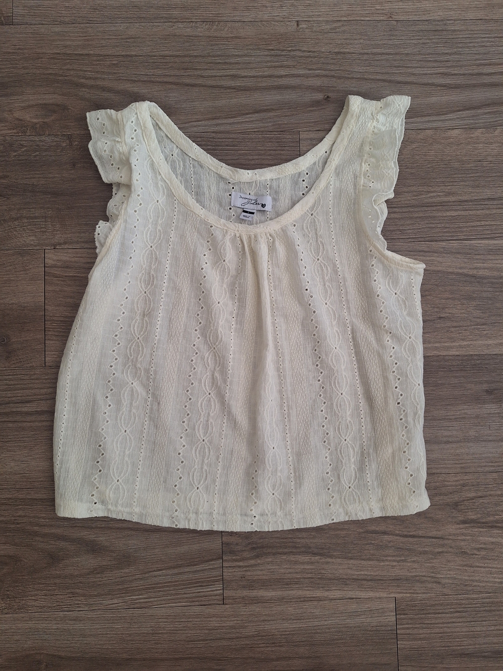 Cream Eyelet Flutter Sleeve Top